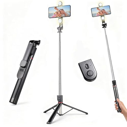 71" Phone Tripod Selfie Stick with Light, Cell Phone Tripod Stand with Wireless Remote Compatible with iPhone and Android Phone - style: Tripod with Light