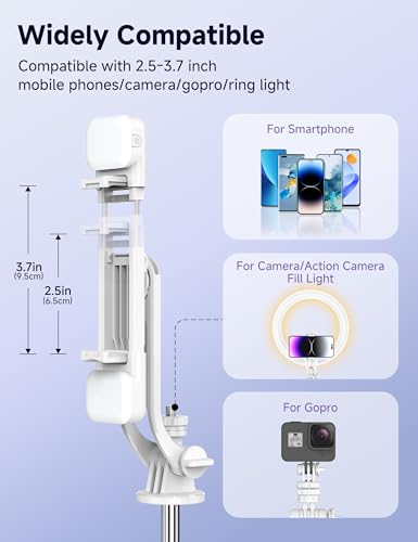 Selfie Stick Tripod with 2 Light, 3 Light Modes & 6 Brightness Levels Extendable Phone Tripod with Detachable Remote & Phone Holder, Portable Camera Tripod Compatible with iphone16 15 14 13/Android - color: White