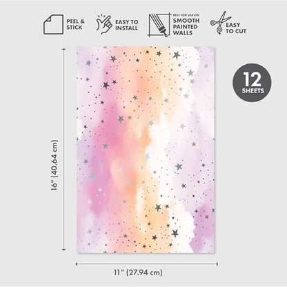 Main Street Peel and Stick Wallpaper Eco-Friendly Sheets 12 Pack, 11 X 16 Inch Cloud Design, Wall Mural for Home Decor, Removable Wall Decor Wallpaper Peel and Stick for DIY Projects - style: Cloud SCF Design