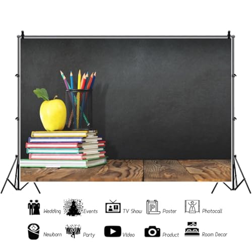 Leyiyi 6x4ft Welcome Back to School Backdrop School Season Old Classroom Banner Vintage Desk Blackboard Colored Pens Note Books Apple Photography Background Kids Portrait Studio Prop Vinyl Banner - size: 6x4ft