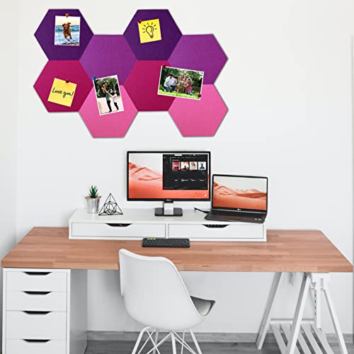 8Pcs Hexagon Felt Cork Board Tiles, Self Adhesive DIY Bulletin Board Pin Board for Office School Home Wall Decor Stickers Memos Photos Display (Gradual Purple) - color: C- Gradual Purple, size: Hexagon