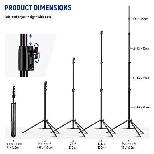 NEEWER 13ft/4m Air Cushioned Light Stand, Heavy Duty All Metal Photography Tripod Stand with 1/4” to 3/8” Reversible Spigot, 3 Way Mounting Interface & Metal Locking Knobs, Max Load 6.5lb/3kg - size: 400cm
