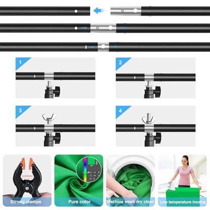 Green Screen Backdrop Kit with Stand, PULUZ 3.2x6.5ft Portable GreenScreen Background Stand, T-Shape Green Screen Stand kit with Clamp Carrying Bag for Streaming Video and Photography Shoots - size: 3.2 x 6.5 Ft
