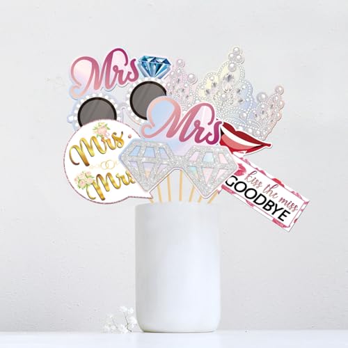 Mrs & Mrs Photo Booth Props, Girls Lesbian Wedding Photoshoot Brides to Be Bachelorette Party Photography Props Favor Centerpiece Sticks Decorations 20 PCS