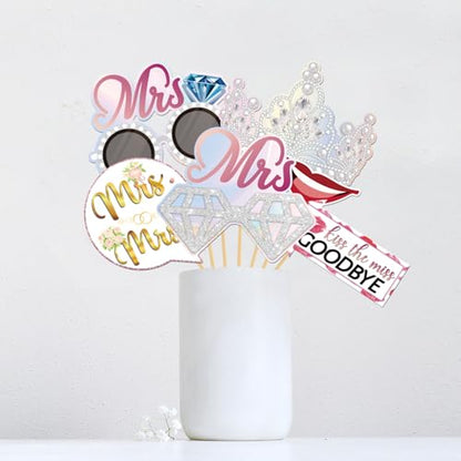 Mrs & Mrs Photo Booth Props, Girls Lesbian Wedding Photoshoot Brides to Be Bachelorette Party Photography Props Favor Centerpiece Sticks Decorations 20 PCS