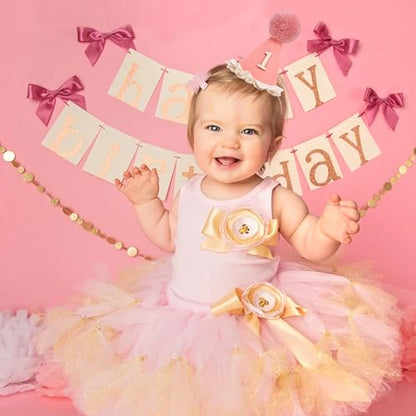 WAOUH Boho 1st Birthday Crown - Unisex Adjustable Baby Hat with Pom Topper, Felt Party Decoration & Photo Props - color: Cherry Powder