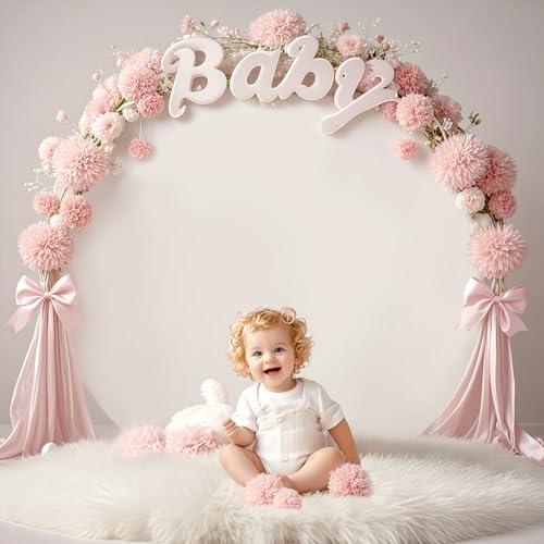 7.2 FT White Round Backdrop Cover, Double-Sided Circle Fabric Photo Background with Zipper for Photography Party Birthday Wedding Baby Shower Home Decorations (Elastic) - size: 7.2FT