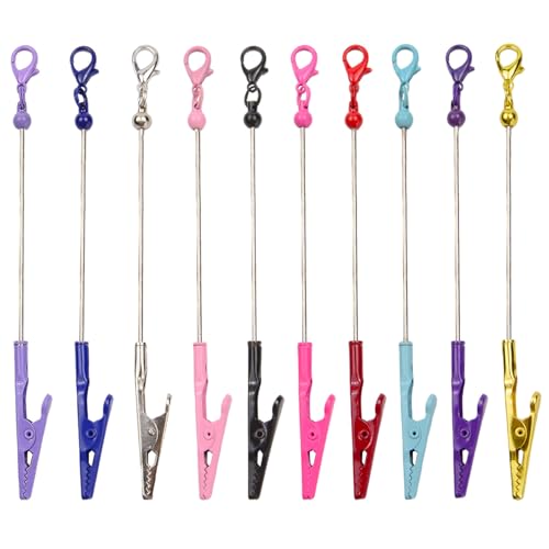 10 Pcs Beadable Alligator Photo Clips with Clasp Hooks Metal Wire Alligator Clamp Long-Tailed Place Card Holder for Picture Note Menu Memo DIY Crafts 10 Colors - size: Style B