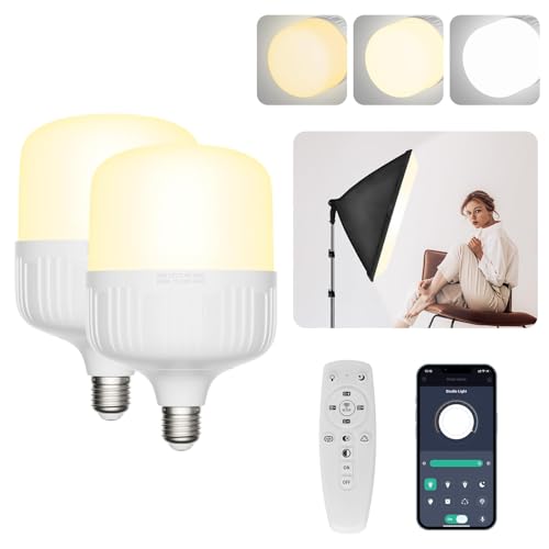 EMART Full Spectrum Light Bulb, 50W Dimming 3000K-6000K LED Lamp for Softbox Lighting Kit, Photography Studio, Home, Office, Garden, Grow Plant -2 Packs - size: 50w-2 Packs