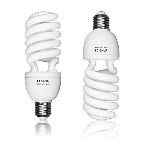 EMART Full Spectrum Light Bulb, 2 x 45W 5500K Spiral CFL Daylight for Photography Photo Video Studio, Softbox Lighting Kit, Household Use, Portrait Shooting - color: White(2 Pack), size: 2 Count (Pack of 1)