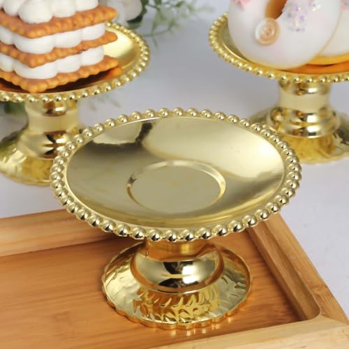 Efavormart 12 Pack 5 inch Gold Mirror Finish Mini Pedestal Cupcake Plates, Round Dessert Display Stands with Beaded Rim for Luxury Tablescapes - color: TYPE8