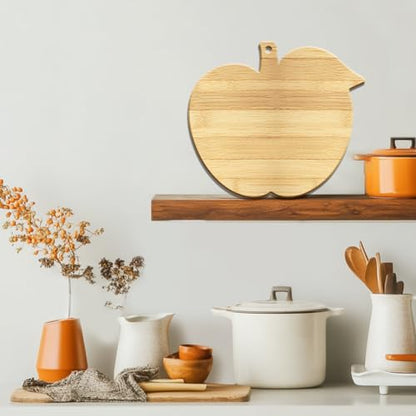 WEBEEDY Apple-Shaped Bamboo Wood Cutting Board Funny Charcuterie Boards for Kitchen Small Decorative Wooden Chopping Board with Hanging Hole for Serving Cheese,Fruit,Meat,Vegetable (13.8x12 inch)