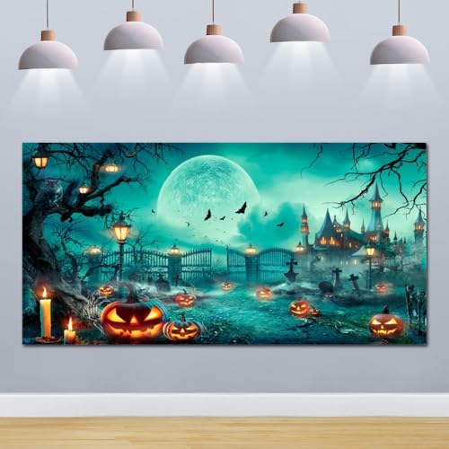 Halloween Backdrop 20x10ft Happy Halloween Party Photo Background for Kids Adults Scary Cemetery Graveyard Skeleton Spooky Ghost Halloween Banner Decorations Halloween Backdrops for Photography - size: 20x10ft