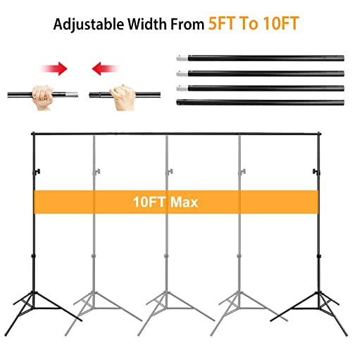 10ft Adjustable Backdrop Stand Kit, Heavy-Duty Photography Background Support System with Clamps & Carry Bag, Photo Video Studio Backdrop Stand for Parties, Weddings, Green Screen & Banner Display - color: Black