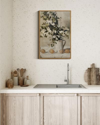 VIYYIEA Floral Large Framed Wall Art, Flowers and Lemons Vintage Art Decor Room Aesthetic, 16X24 Inch Canvas Print Artwork, Farmhouse Still Life Painting Wall Decor for Bedroom Bathroom Office - color: Flowers and Lemons, size: 24"L x 16"W