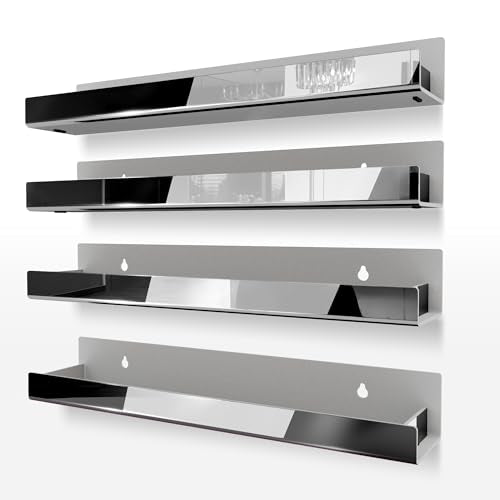 4 Pack 15 Inch Black Reflective Acrylic Shelves, Black Floating Shelves, Modern Sunglasses Essential Oil Picture Ledge Display Toy Storage Shelf - color: 15in-black Mirror