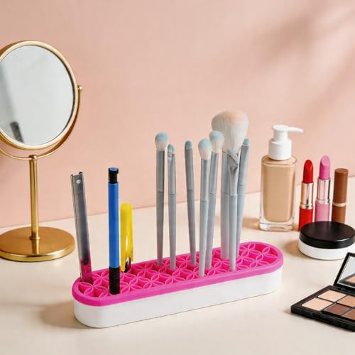 2 PCS Multi-Purpose Cosmetic Storage Box, Desktop Organizers Silicone Make Up Brush Storage Stand Desktop Storage Box for Brush,Pencil,Art Supplies (Rose Pink) - color: Rose Pink