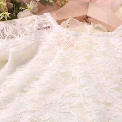 Newborn Photography Props - Lace Romper with Headband for Infant Photo Shoot - Girls Photoshoot Outfit (White) - color: White