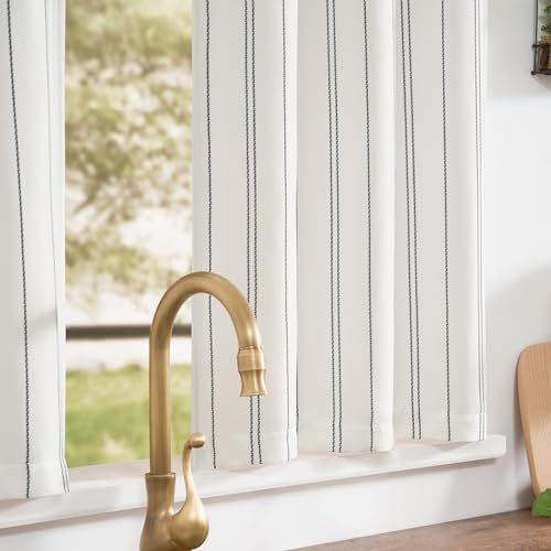 jinchan Striped Kitchen Curtains 24 Inches Linen Look Cafe Curtains Modern Farmhouse Tiers for Living Room Bathroom RV Small Windows Light Filtering Rod Pocket 2 Panels Black on White - color: Striped Black, size: 26"W x 24"L (Pack of 2)