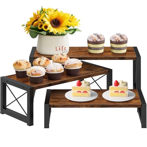 ELITEROO 3 Tier Cupcake Stand & Wood Display Risers, Dessert Stands for Cup Cake or Food, Riser Display Stand for Perfume Collectibles, Tiered Shelf Organizer for Market Retail Vendors, Rustic Brown - color: Rustic Brown