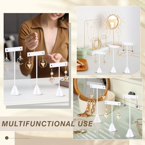 Marsui 12 Pcs Earring Display Set T Bar Earring Display Stand with 3 Heights Earrings Stand for Jewelry Vendors (White) - color: White