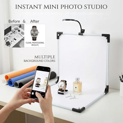 Photo Backdrop Stand 2x4ft L-Shaped,Portable Product Photography Background with 5 Color Backdrops for Small Studio, E-Commerce Product Shooting, Jewelry & Craft Photography