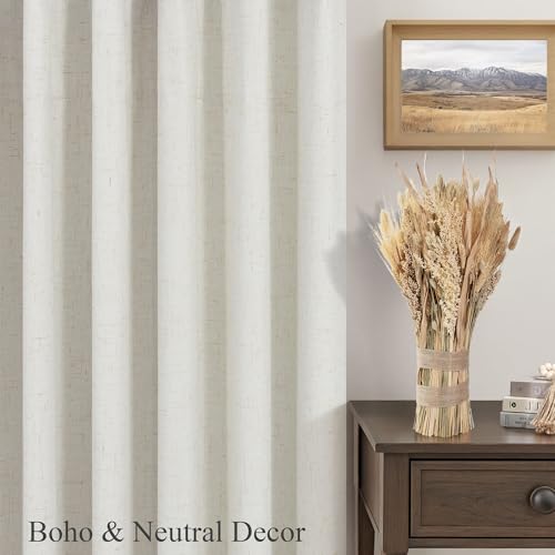 Luxury Linen Extra Long Drapes 132 Inch Blackout Curtains for Bedroom 2 Panel Drop Cloth Cotton Textured Rustic Farmhouse Thermal Darkening Curtain Privacy Room Divider High Ceiling Curtain 11ft Cream - color: Natural, size: 52"W x 132"L (Pack of 2)