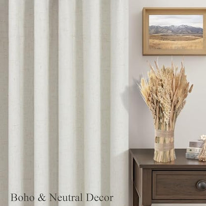 Luxury Linen Extra Long Drapes 132 Inch Blackout Curtains for Bedroom 2 Panel Drop Cloth Cotton Textured Rustic Farmhouse Thermal Darkening Curtain Privacy Room Divider High Ceiling Curtain 11ft Cream - color: Natural, size: 52"W x 132"L (Pack of 2)