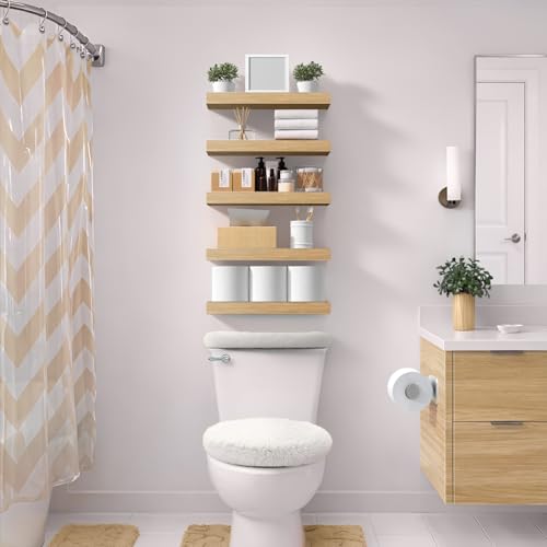 Sorbus Floating Shelves for Wall – 16 Inch Floating Shelf for Kitchen, Bedroom, Living Room, Bathroom, Home & Wall Decor - Mounted Bathroom Shelves with Invisible Brackets (Maple Wood, 4 Pack) - color: Maple Wood, size: 4 Pack