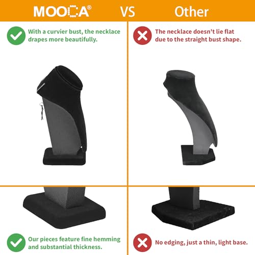 MOOCA 2-Piece Black Velvet Necklace Bust Display Set - Adjustable Hook - Jewelry Mannequin Stand for Necklaces & Chains up to 16-6 1/4 in H - color: Black Velvet