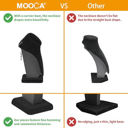MOOCA 2-Piece Black Velvet Necklace Bust Display Set - Adjustable Hook - Jewelry Mannequin Stand for Necklaces & Chains up to 16-6 1/4 in H - color: Black Velvet