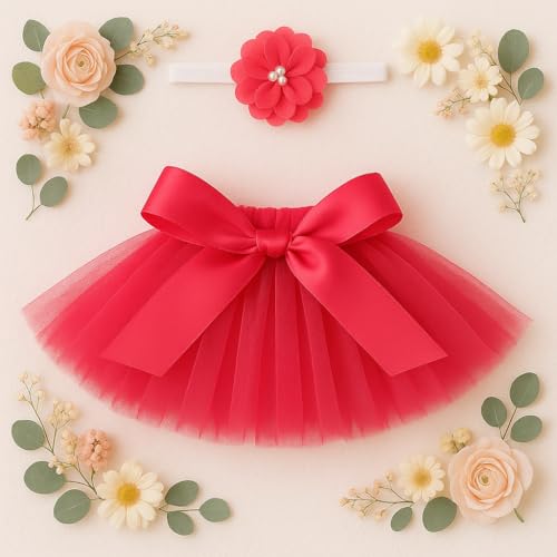 Matissa Newborn Baby Girl/Boy Crochet Knit Costume Photography Prop Hats Outfits - color: Baby Tutu Red