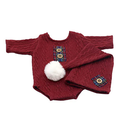 Christmas Newborn Baby Photo Shoot Props Outfits Crochet Clothes Santa Claus Red Hat Pants Photography Props - color: Reda