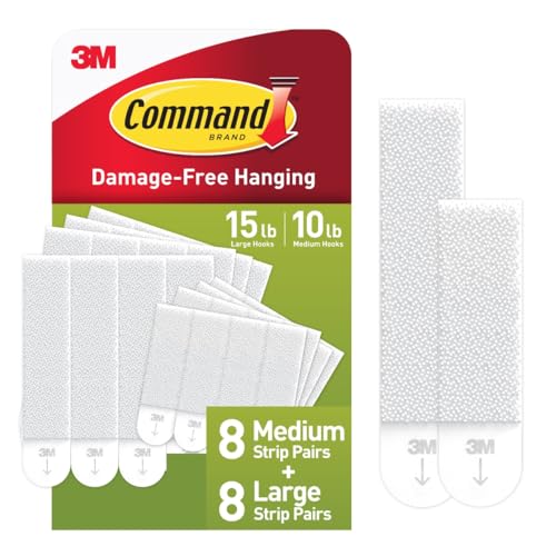 Command 15 lb & 10 lb Large and Medium 16 Pairs Picture Hanging Strips (32 Strips), Damage-Free Hangers for Picture Frames, No Tools Required, Great for Home Room Wall Decor, White Adhesive - size: Medium & Large