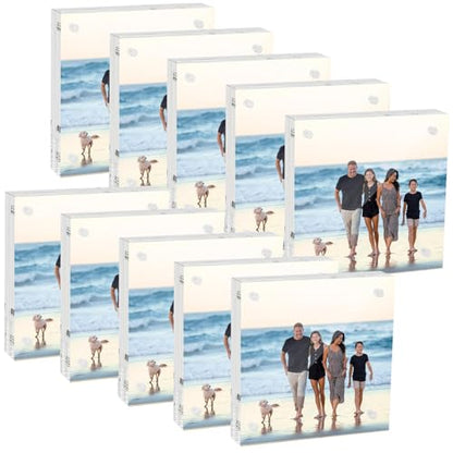 4x4 Acrylic Picture Frame 10 Pack, Clear Picture Frames Double Sided Magnetic Acrylic Frames Freestanding Photo Block Frame Desktop Display Floating Frameless Frame Stand - size: 4"x4"
