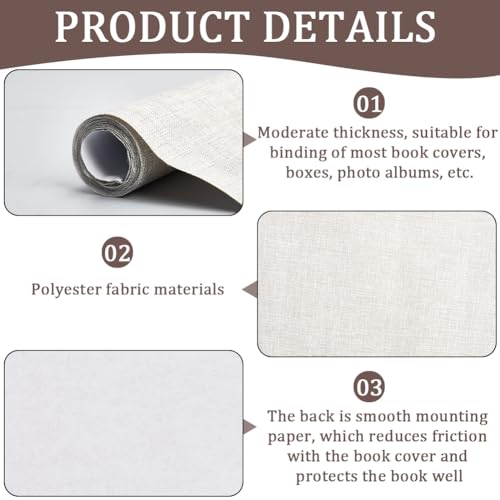 CRASPIRE Book Cloth for Book Binding 51 x 11.8in Grey Fabric Surface Paper Backed A3-A8 Linen Bookcover Album Scrapbooking Archival DIY Covering Protector Bookcloth Bookbinding Supplies - color: Gray