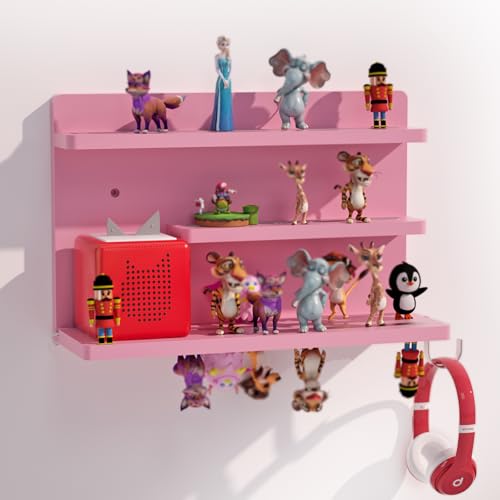 for Tonies Shelf Magnetic - Tonies Figure Organizer for Kids Room, Wooden Magnetic Display Shelf for Tonies Box Holder, Wall Floating Shelves Toy Storage Compatible Charging Station (3 Tier, Pink) - color: Pink, size: 3 Tier
