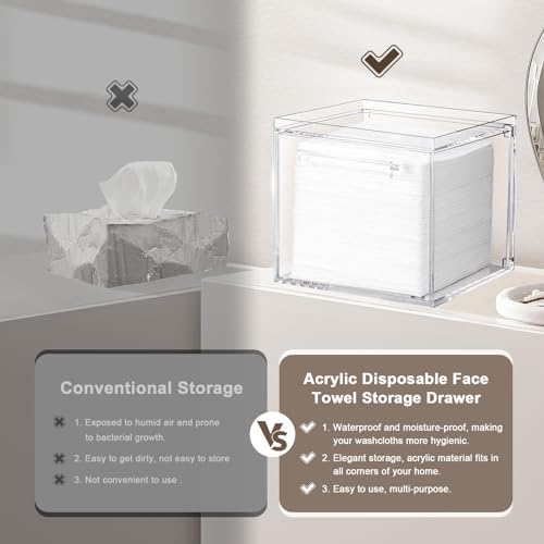 Disposable Facial Towels Storage Box - Acrylic Container Compatible With Clean Skin Club Clean Towel XL - Wall-Mounted Makeup Organizer With Drawer Valentine's Day Gifts - color: Clear