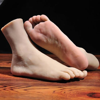 Short Silicone Lifesize Male Mannequin Foot with Bone Display Jewerly Sandal Shoe Sock Display Art Sketch, 1 Pair Man Foot Model