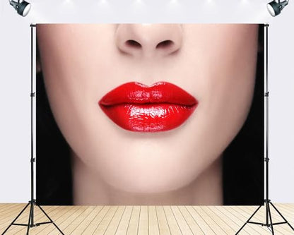 Trykid 6x4ft Glossy Red Lips Makeup Backdrop Bold Lipstick Beauty Photography Background Cosmetic Glam Party Decoration Tapestry Photo Booth Prop Fabric - size: 6x4ft