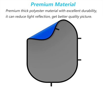 3.3x5ft/1x1.5m Chromakey Backdrop, 2-in-1 Blue Screen and Grey Screen, Collapsible Reversible Pop Up Background for Photography Studio, Live Streaming, Video Shooting (Blue/Gray) - color: Blue/Gray, size: 3.3x5ft