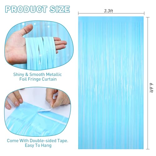 Macaron Light Blue Tinsel Backdrop Foil Fringe Curtains - 2 Packs Door Streamers Backdrop for Birthday Door Decorations, Party Supplies for Bachelorette, Graduation, Christmas, Disco Decor - color: Macaron Light Blue