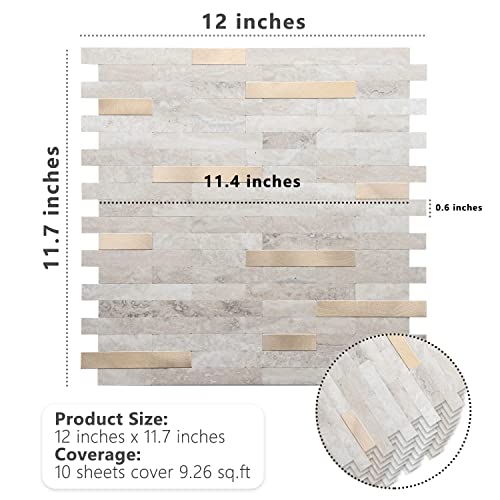 STICKGOO Peel and Stick Backsplash, PVC Wall Tiles Stick on Backsplash for Kitchen(1 Sheet, Beige with Metal Gold) - color: Beige with Metal Gold
