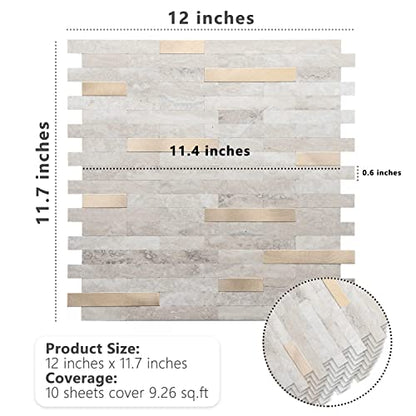 STICKGOO Peel and Stick Backsplash, PVC Wall Tiles Stick on Backsplash for Kitchen(1 Sheet, Beige with Metal Gold) - color: Beige with Metal Gold