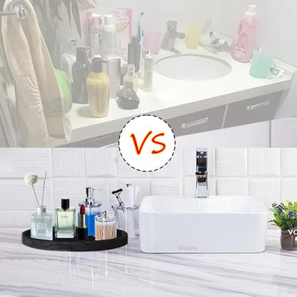 Silicone Bathroom 7" Tray Vanity Tray Trinket Tray for Scrubber, Lotion Bottles, Perfume, Jewelry, Candle, Key Trinket Ring (Black) - color: Black (Round)