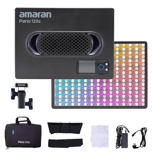 Amaran Pano 120c Kit Led Video Panel Light 120W RGBWW Full Color Lights,CCT 2,300K-10,000K,12 Lighting Efects,App Control,Support USB-C PD,with Softboxes and Carrying Case (Charcoal) - color: Charcoal