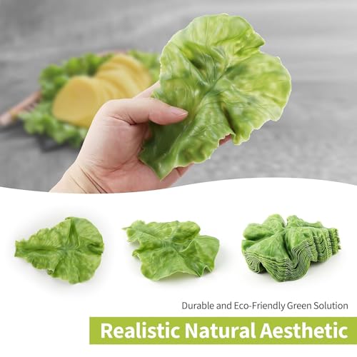 Sherika 10 PCS Realistic Artificial Green Leaf Lettuce, Plastic Simulation Vegetables Model, Faux Lettuce Leaves for Home Kitchen Easter Party Feast Decoration, Fake Green Vegetable Food for Display