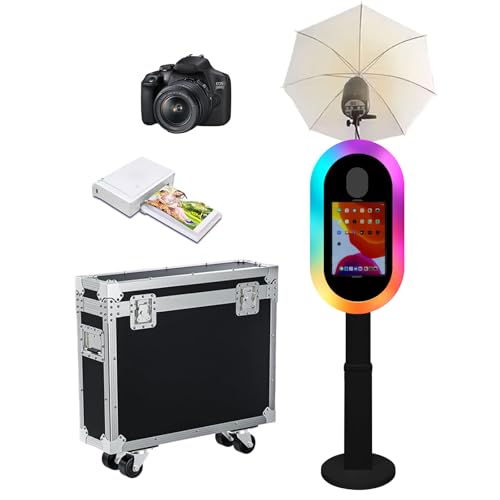 Soft-Light Umbrella Photo Booth Shell Compatible with iPad Tablet 10.2''-13'' Selfie Protable iPad Photo Booth Machine with Flight Case (Black, Machine+Camera+Printer) - color: Black, size: Machine+Camera+Printer