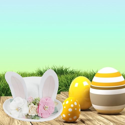Cute Easter Bunny Ear Top Hat for Adults Rabbit Ears Cosplay Bucket Hat with Artificial Flower Costume Accessory - color: White