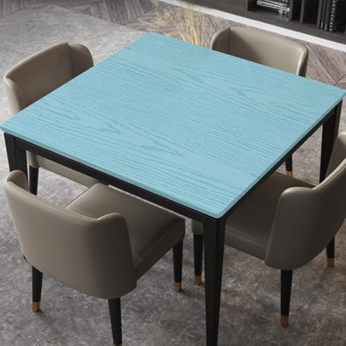 Square Fitted Tablecloth, Polyester Elastic Edges, Blue Wood Texture Natural Pattern Plank, Village Design for Kitchen/Cafe/Dorm Room, Suit for 30"x30" Square Table - color: Wood Texture -1, size: 30" x 30" (Square)